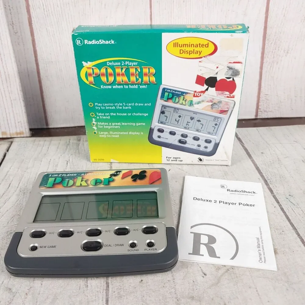 Vintage Radio Shack Deluxe 2 Player Handheld Poker Card Game Illuminated TESTED